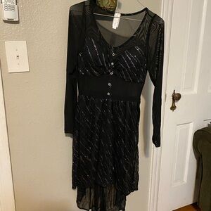 Chic Black Sheer Long Sleeve Dress